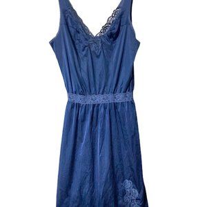 Vintage Vassarette Nightgown Slip Size 38 Lingerie Teal Blue USA Lace Sheer